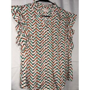 Hailey And Co Women's Multicolor Chevron Print  Flutter Sleeve Top Size S